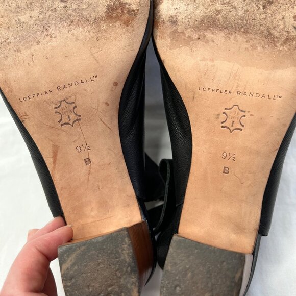 Loeffler Randall Black Leather Peep toe Block Heeled Sandals 9.5 B - Picture 12 of 13
